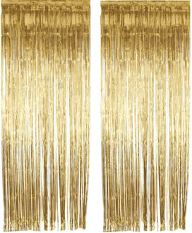Smiffys Folie deurgordijn versiering - 2x - goud - 244 x 91 cm - glitter and glamour wanden