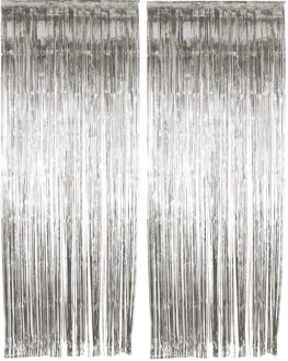 Smiffys Folie deurgordijn versiering - 2x - zilver - 244 x 91 cm - glitter and glamour wanden