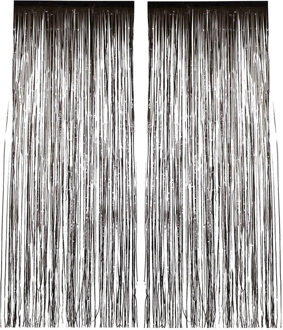 Smiffys Folie deurgordijn versiering - 2x - zwart - 244 x 91 cm - glitter and glamour wanden