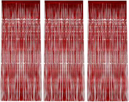 Smiffys Folie deurgordijn versiering - 3x - rood - 244 x 91 cm - glitter and glamour wanden