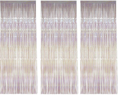 Smiffys Folie deurgordijn versiering - 3x - transparant - 244 x 91 cm - glitter and glamour wanden