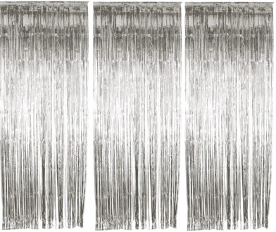 Smiffys Folie deurgordijn versiering - 3x - zilver - 244 x 91 cm - glitter and glamour wanden