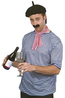 Smiffys Fransman accessoires setje - 4x stuks - volwassenen - shirt, baret, sjaal - Frans kostuum accessoire - One size