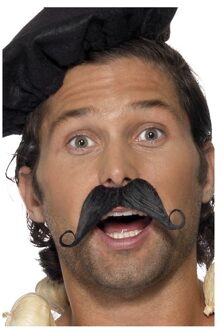 Smiffys Fransman verkleed nepsnor/plaksnor - zwarte krulsnor - volwassenen