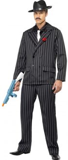 Smiffys Gangster verkleedkleding kostuum - zwart - heren - carnaval - gestreept - mafia man