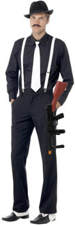 Smiffys Gangster verkleedkleding setje voor heren - hoed - bretels - stropdas - machinegeweer