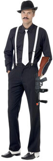 Smiffys Gangster verkleedkleding setje voor heren - hoed - bretels - stropdas - machinegeweer
