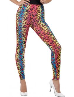 Smiffys Gekleurde luipaardprint 80s legging verkleed kostuum voor dames Multi