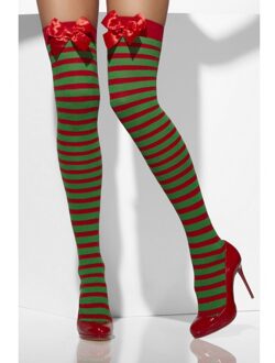 Smiffys Gestreepte Kousen Met Strik - Rood/Groen