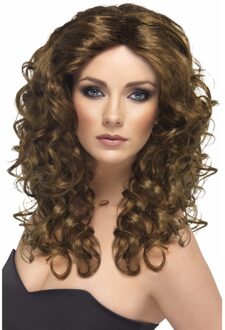 Smiffys Glamour look dames pruik - bruin haar - krullen - Hollywood filmster - verkleed
