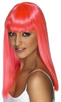 Smiffys Glamour pruik met roze stijl lang haar - voor dames - verkleed pruiken - carnaval