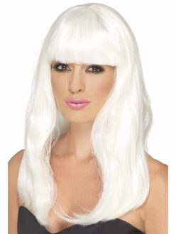 Smiffys Glow in the dark witte pruik lang haar