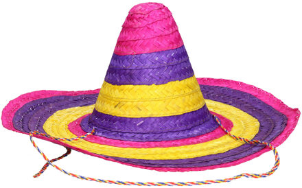 Smiffys Grote gekleurde verkleed sombrero hoed - Dia 50 cm - Mexicaanse verkleed accessoires - Stro