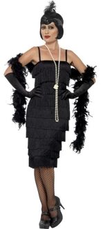 Smiffys Grote maten zwarte jaren 20 flapper jurk lang voor dames - twenties kostuum 36-38 (S)