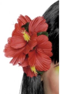 Smiffys Haarclip/haarbloem hawaii rode bloemen - Verkleedhaardecoratie Rood