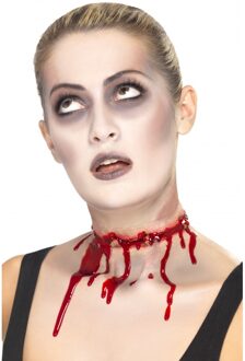 Smiffys Halloween bloed doorlopen litteken - rondom nek - ketting - rood - horror wonden