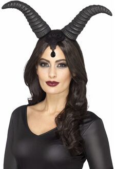 Smiffys Halloween Haarband/diadeem met demonische grote hoorns - zwart - dames - queen