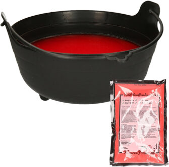 Smiffys Halloween heksenketel/kookpot met heksensoep - 28 cm - incl. kleurpoeder rood
