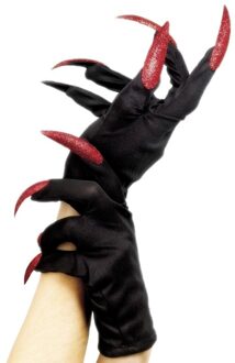 Smiffys Halloween horror handschoenen zwart met rode nagels