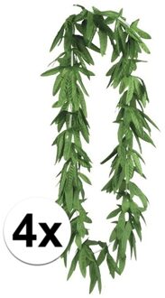 Smiffys Hawaii slinger - 4x - groen - hawaii krans - cannabis bladeren - hawaii ketting