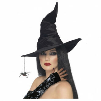 Smiffys Heks verkleedset - handschoenen - met spinnenweb - hoed - 74 cm