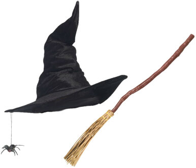 Smiffys Heksen verkleed set dames heksenhoed met bezem