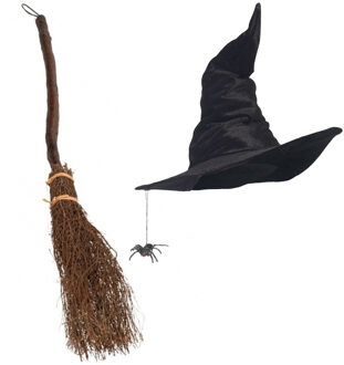 Smiffys Heksen verkleed set dames heksenhoed met bezem