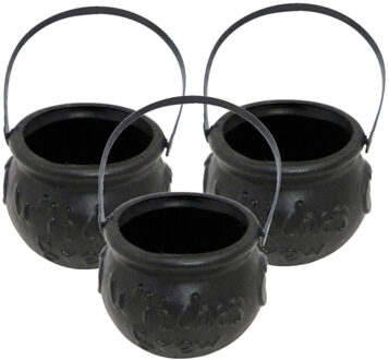 Smiffys Heksenketel - 3x - zwart - D10 cm - kunststof - halloween - horror - kookpot