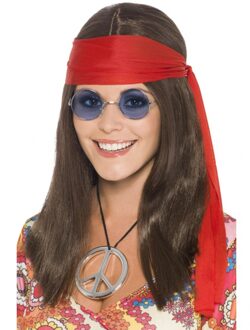 Smiffys Hippie Flower Power dames verkleed set pruik met accessoires Multi