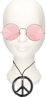 Smiffys Hippie Flower Power verkleed set ketting met party bril
