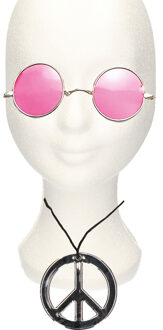 Smiffys Hippie Flower Power verkleed set ketting met party bril