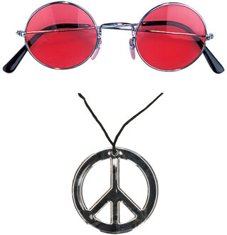 Smiffys Hippie Flower Power verkleed set ketting met party bril