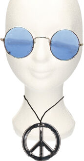 Smiffys Hippie Flower Power verkleed set ketting met party bril