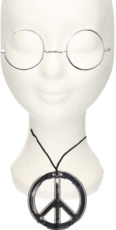 Smiffys Hippie Flower Power verkleed set ketting met party bril