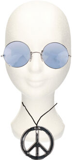 Smiffys Hippie Flower Power verkleed set - peace ketting - met party bril - blauw