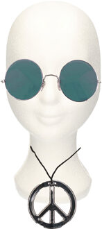 Smiffys Hippie Flower Power verkleed set - peace ketting - met party bril - groen