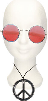 Smiffys Hippie Flower Power verkleed set - peace ketting - met party bril - oranje