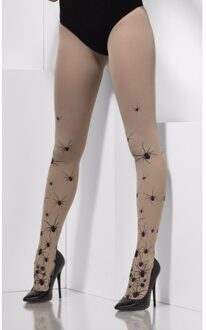 Smiffys Huidskleur dames verkleed panty met zwarte spinnen - heksen panty Multi