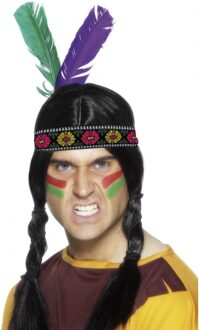 Smiffys Indianen verkleed hoofdband met veren Multi