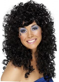 Smiffys Jaren 70 damespruik met zwarte lange bos krullen