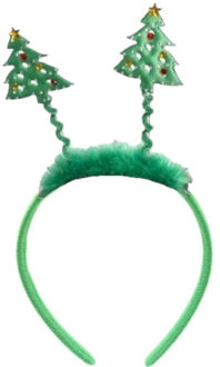 Smiffys Kerst diadeem - wiebel kerstbomen - groen - kerstaccessoires - haarband