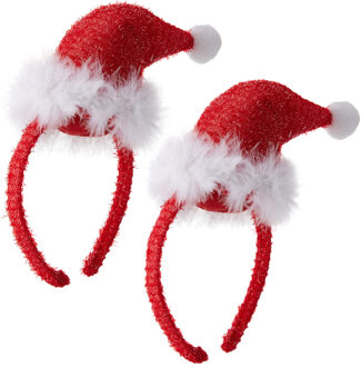 Smiffys Kerst diadeems - 2x - mini kerstmuts - rood - polyester - kerst haarband