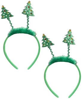 Smiffys Kerst diadeems - 2x - wiebel kerstbomen - groen - kerstaccessoires - haarband