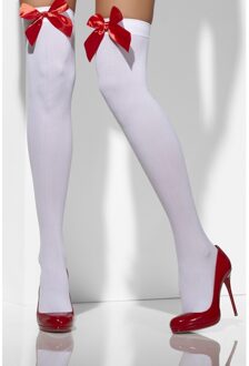 Smiffys Kerst en Carnaval Kniekousen - dames - wit met rode strik - verkleed kousen Multi