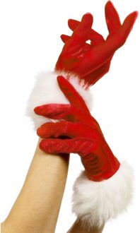 Smiffys Kerst handschoenen - rood - witte bontrand - dames - kerstaccessoires