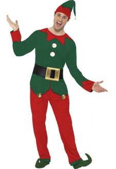 Smiffys Kerstelf kostuum - groen/rood - heren - kerst verkleedkleding elf - elfenpak Multi
