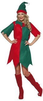 Smiffys Kerstelf kostuum - rood/groen - dames - polyester - kerst verkleedkleding - elfenjurkje
