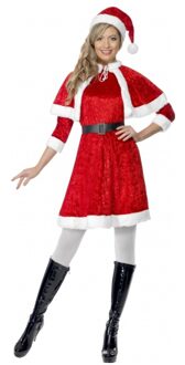 Smiffys Kerstjurkje - rood - met cape - dames - polyester - verkleedjurkje - kerst - kerstvrouw