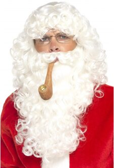 Smiffys Kerstman verkleedset - pruik - baard - bril - rookpijp - volwassenen - accessoires Multi