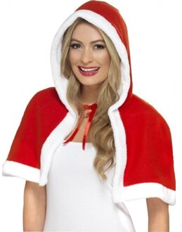 Smiffys Kerstvrouw cape - voor dames - rood / wit - kerstkleding - verkleedkleding